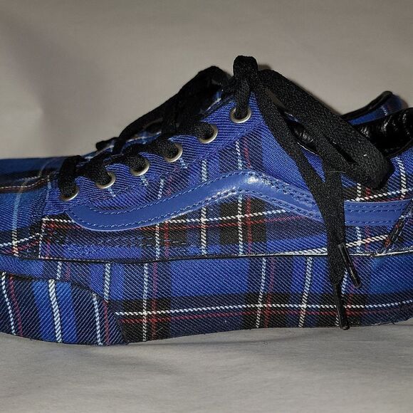 Vans Old Skool Platform Patent Plaid Blue Black Sneaker Shoes Women 5.5 Men 7 - Picture 2 of 15